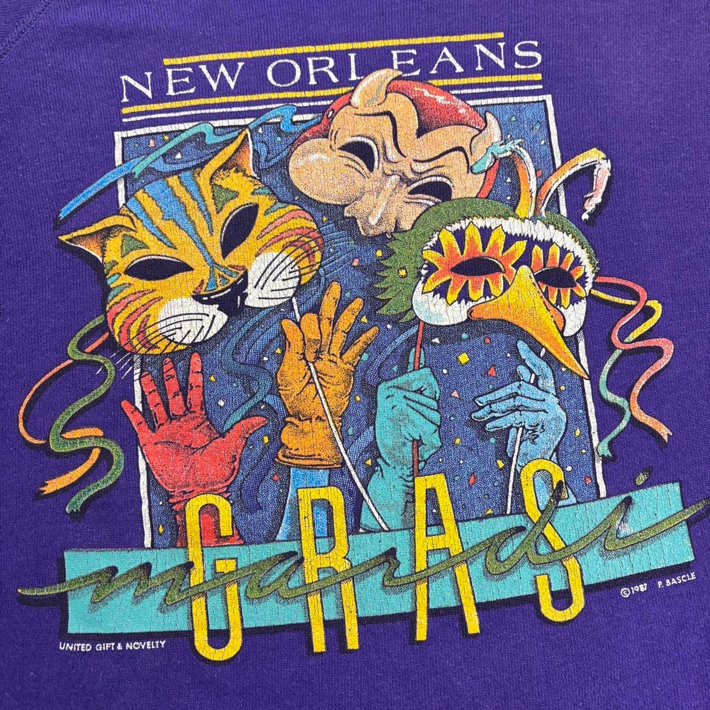 Vintage 80s USA New Orleans Mardi Gras celebration souvenir sweatshirt