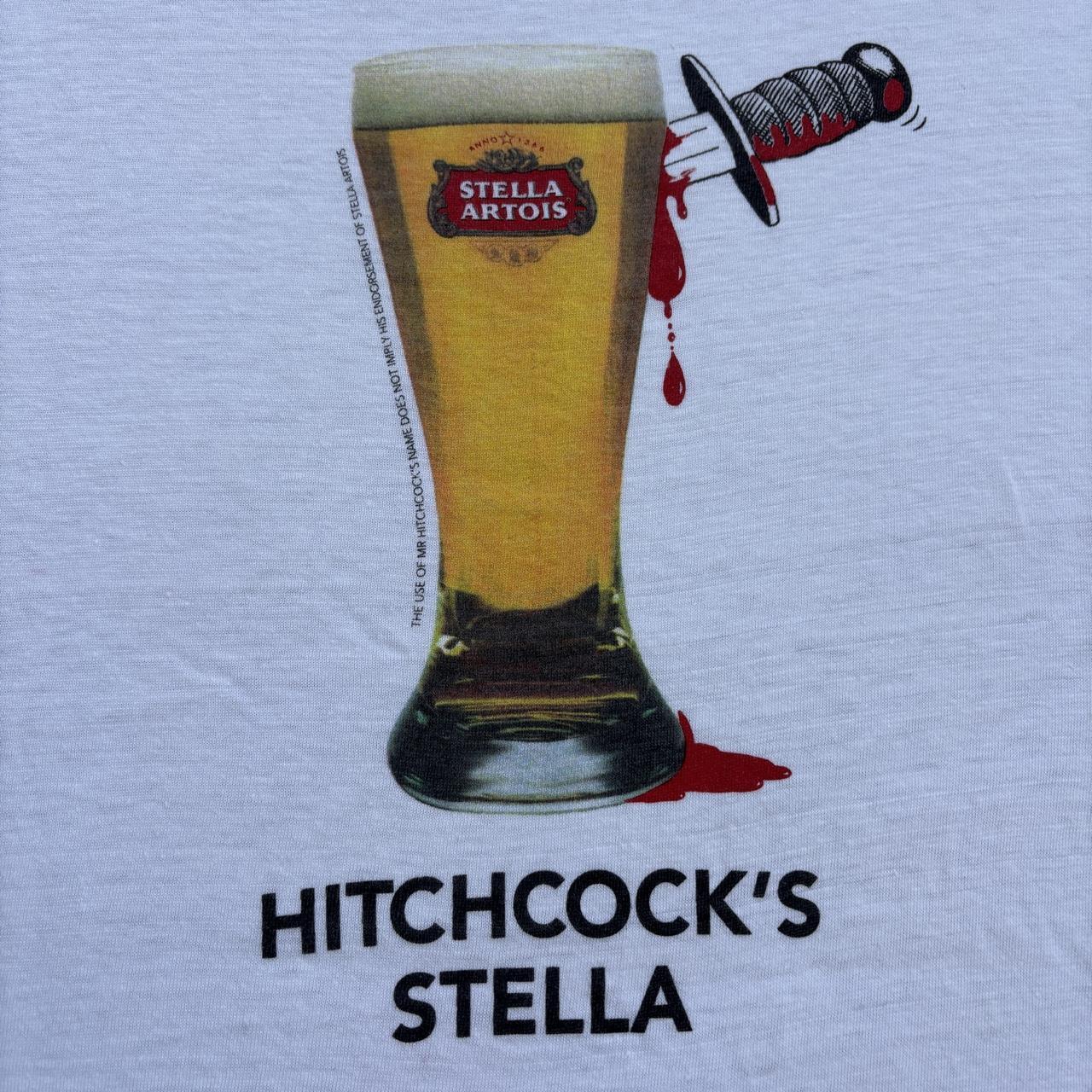 Vintage 90s Stella Artois beer Alfred Hitchcock Psycho parody movie t-shirt
