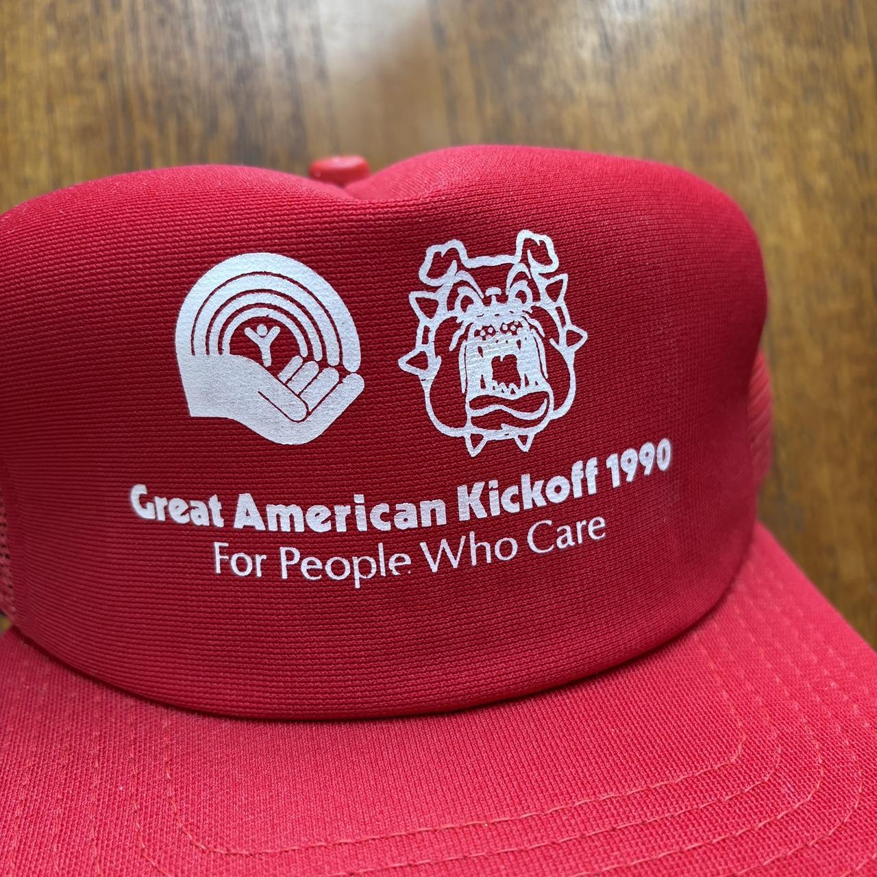 Vintage 90s USA United Way charity Great American kickoff fundraiser graphic trucker cap