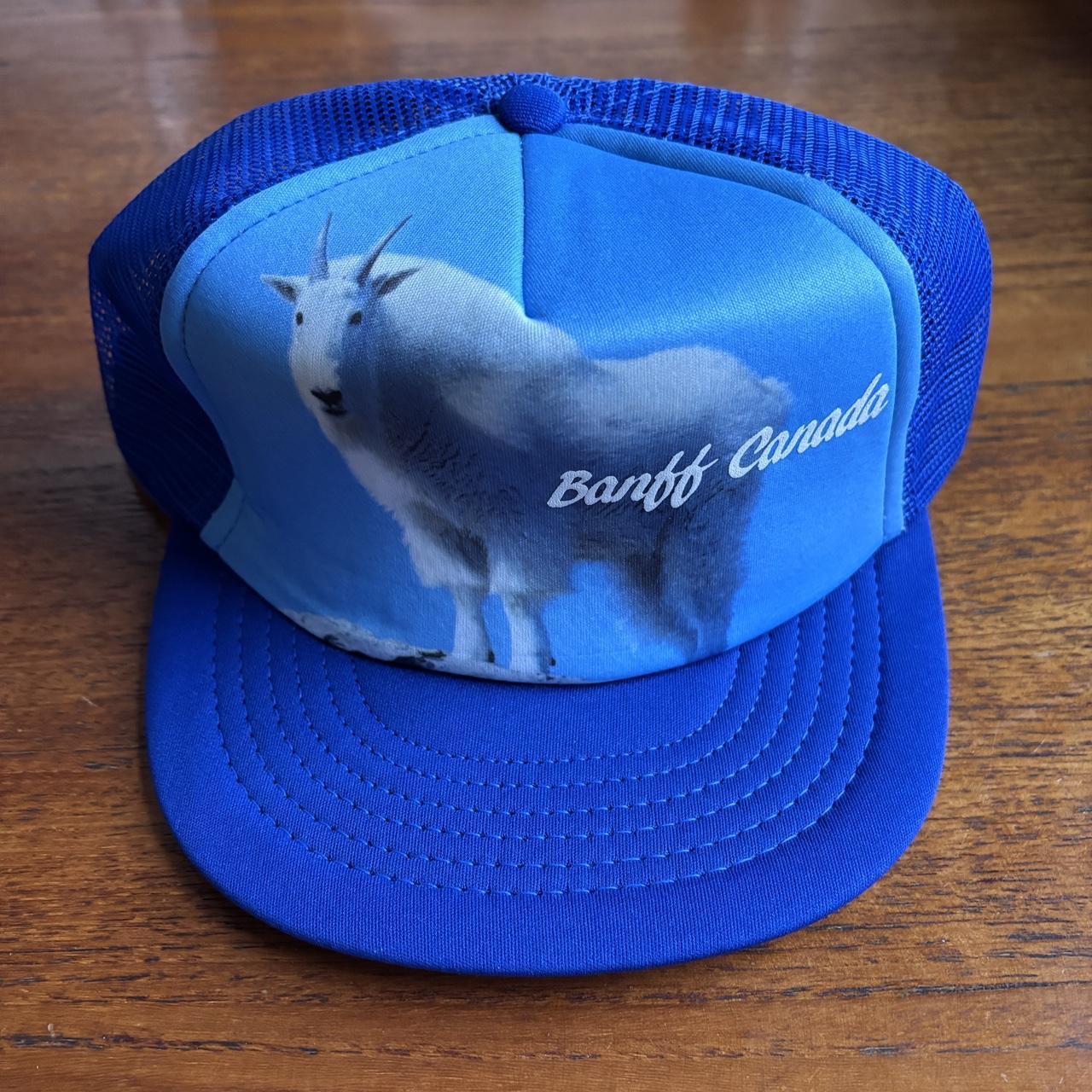 Vintage 90s Banff Canada mountain goat nature wildlife graphic trucker cap