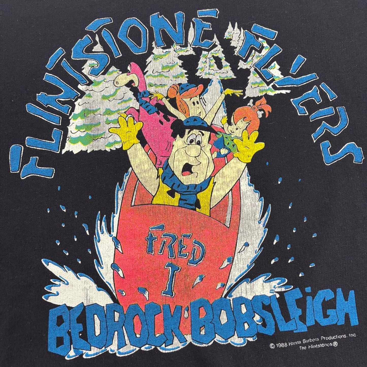 Vintage 80s USA The Flintstones flyers bedrock bobsleigh cartoon sweatshirt