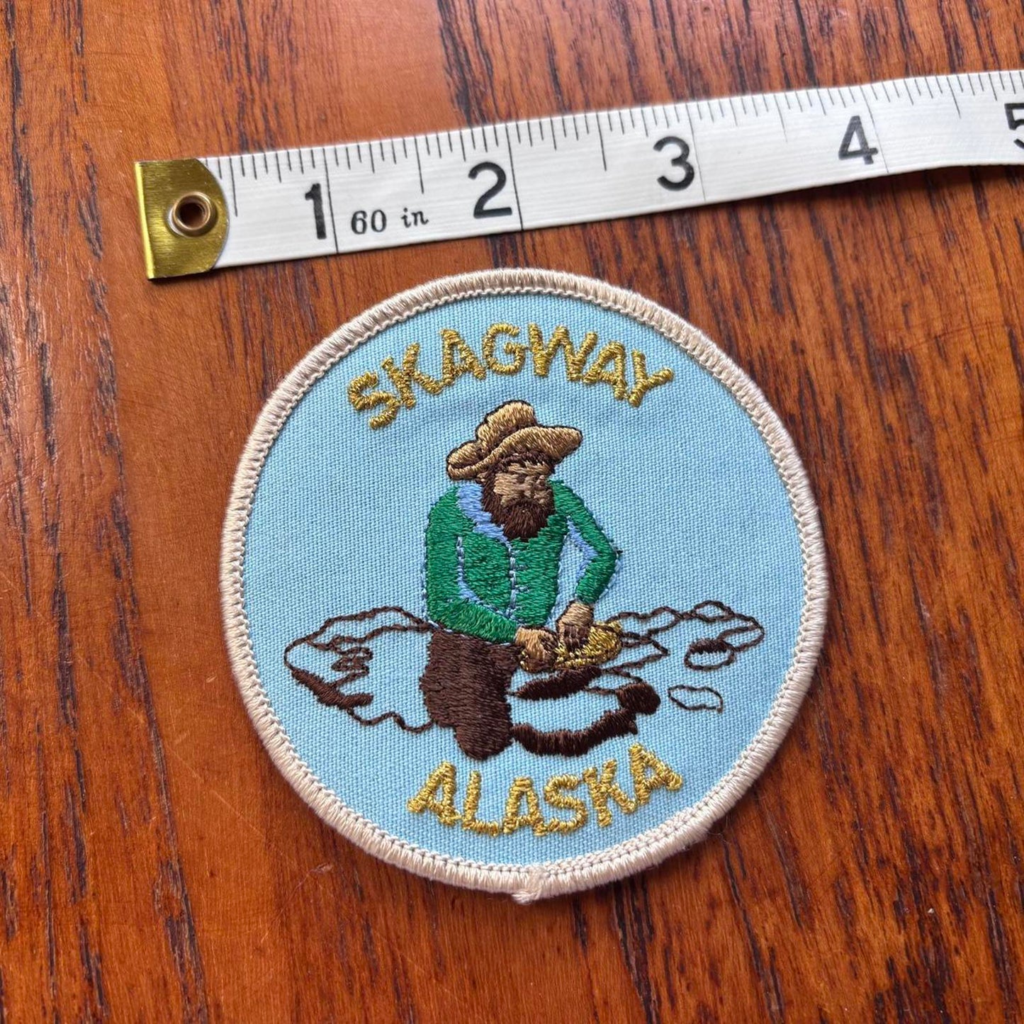 Vintage 90s USA Skagway Alaska gold mine souvenir embroidered patch