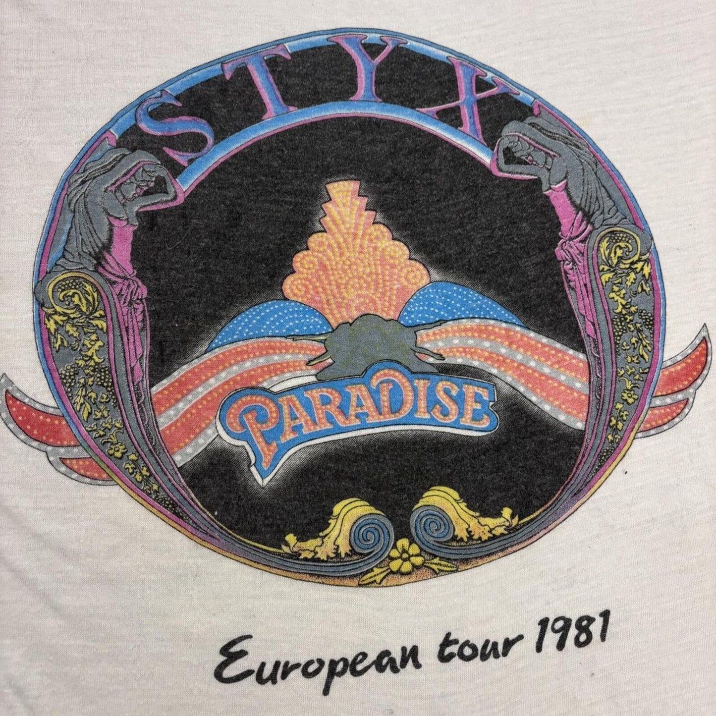 Vintage 80s Styx Paradise European Tour rock music ringer band t-shirt