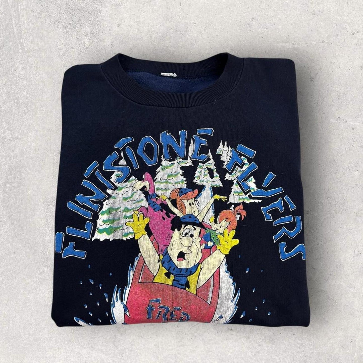 Vintage 80s USA The Flintstones flyers bedrock bobsleigh cartoon sweatshirt