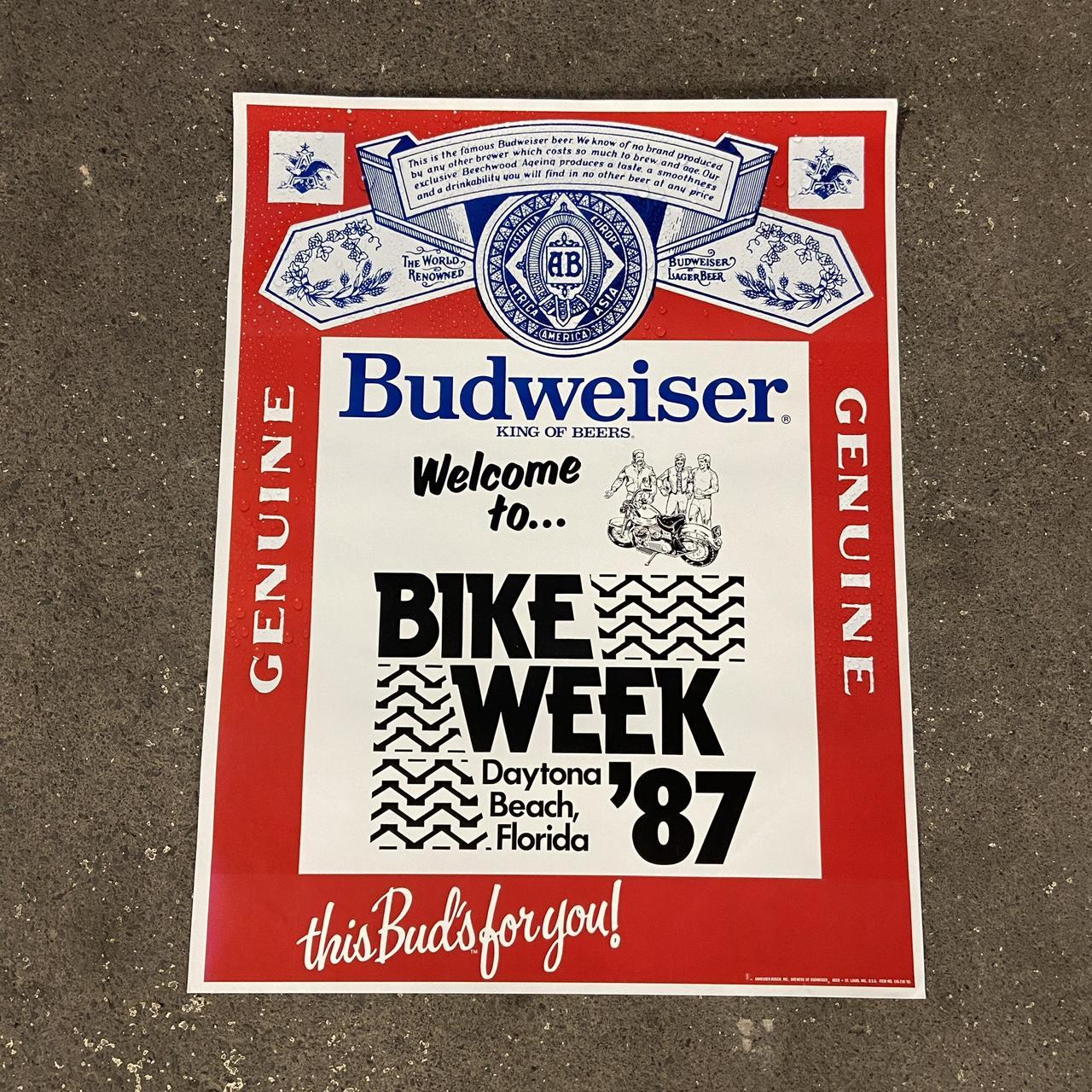 Vintage 80s USA Budweiser beer bike week Daytona Beach Florida motorbike original promotional poster