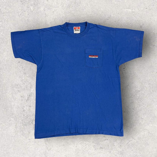Vintage 90s USA Marlboro cigarettes unlimited wolf howl graphic pocket t-shirt