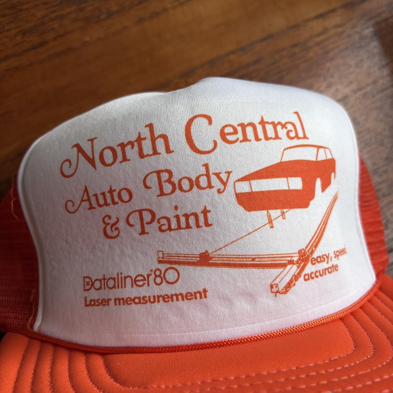 Vintage 90s USA north central auto body & paint laser measurement graphic trucker cap