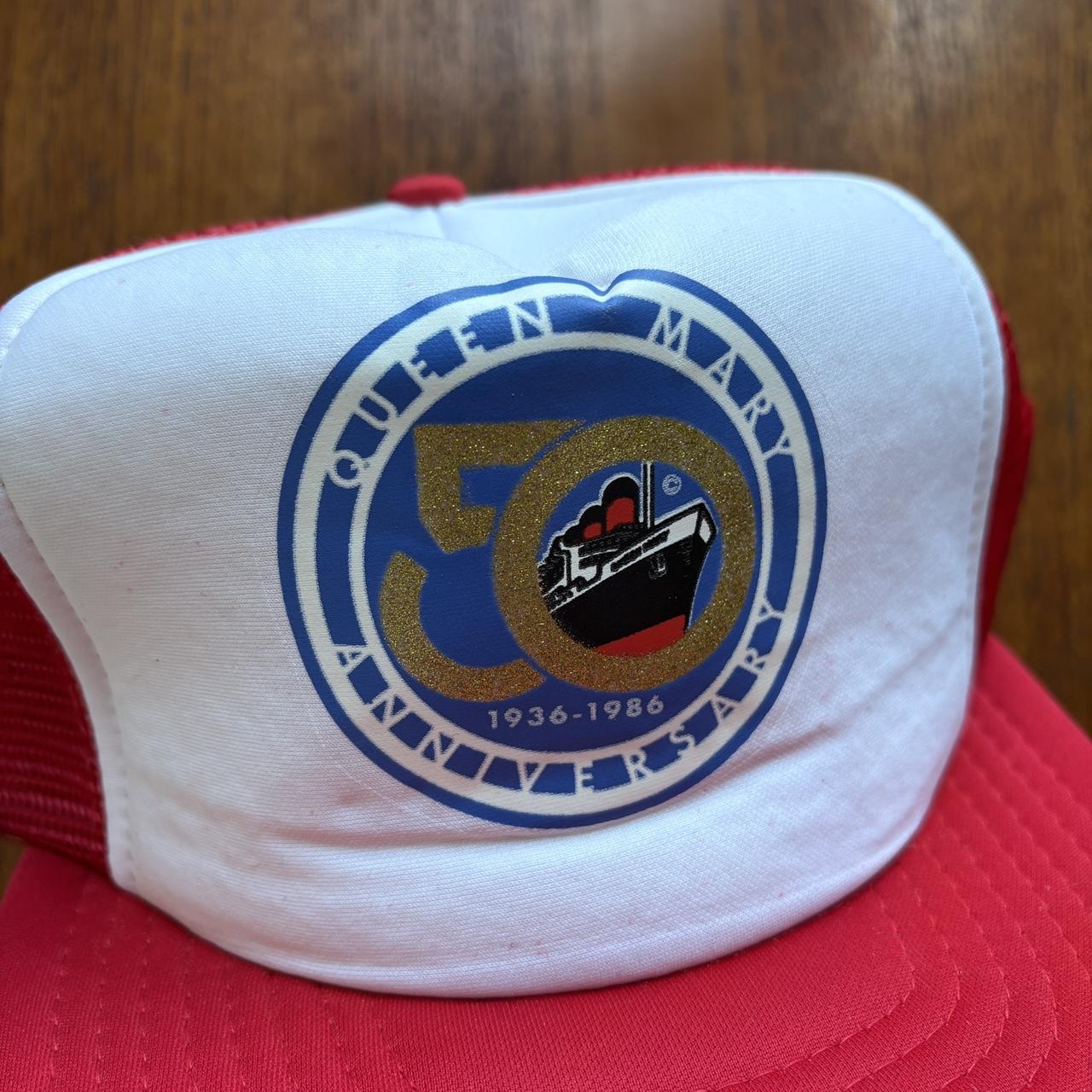 Vintage 80s USA Queen Mary cruise ship 50th anniversary souvenir graphic trucker cap