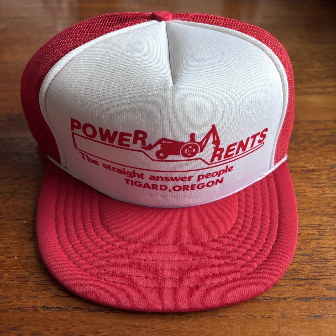 Vintage 90s USA power rents equipments and tool rental Oregon graphic trucker cap