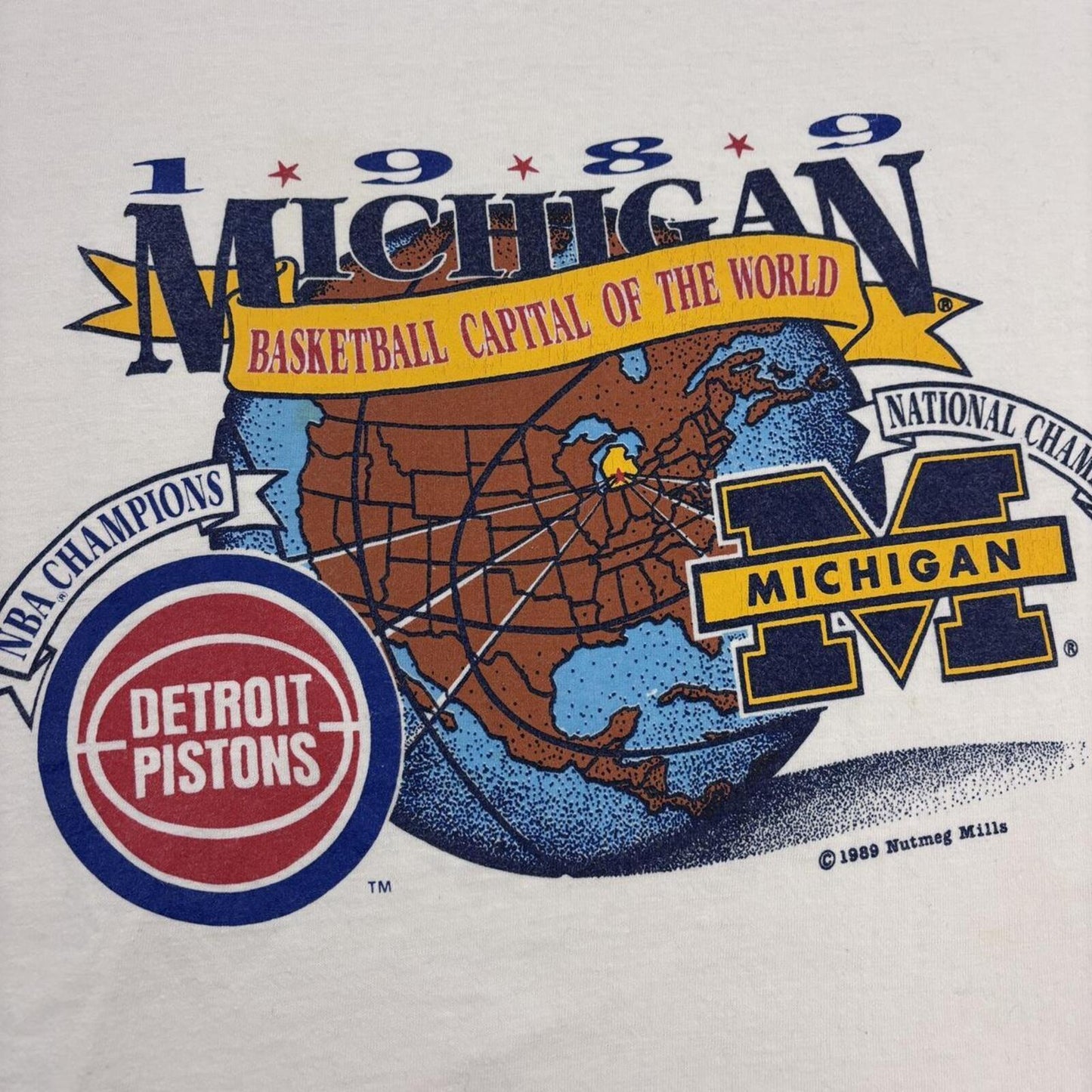 Vintage 80s USA Detroit Pistons NBA Michigan state basketball champions t-shirt