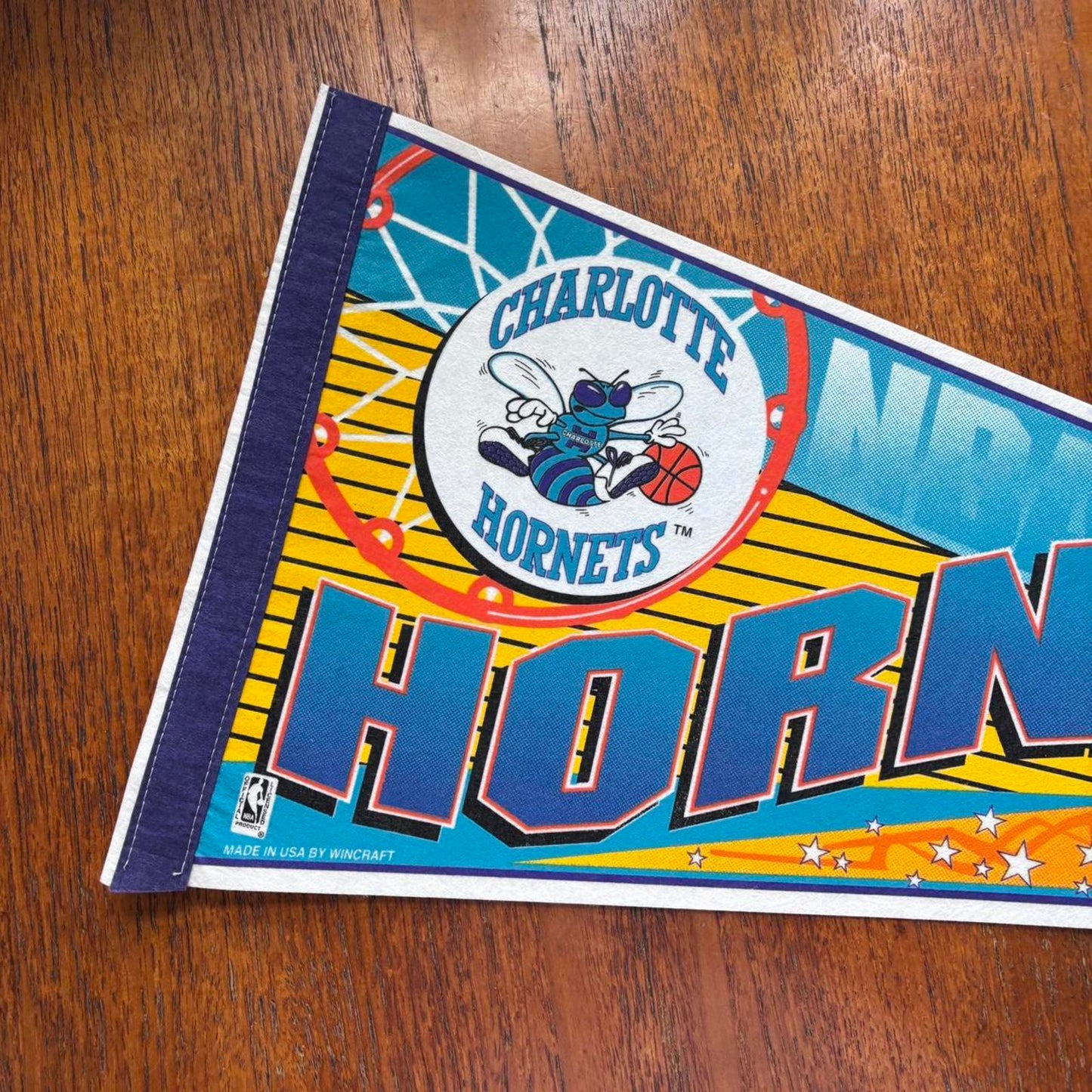 Vintage 90s USA Charlotte Hornets NBA basketball felt pennant