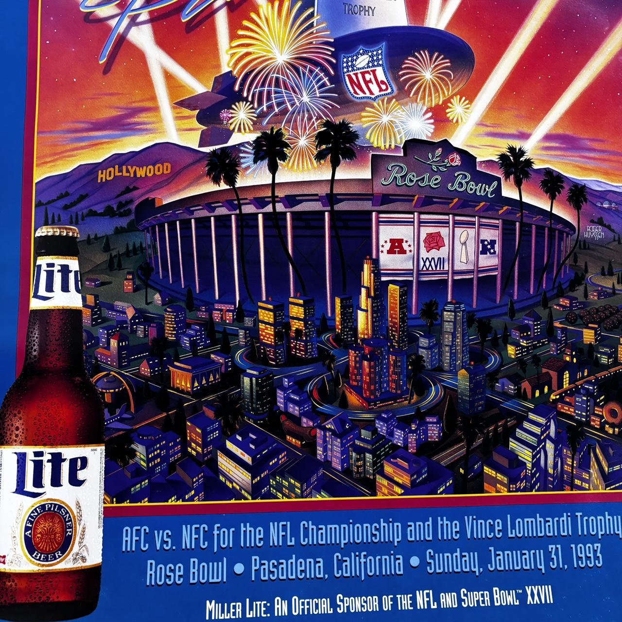 Vintage 90s Super Bowl 27 poster NFL American Football Pasadena Rose Bowl print