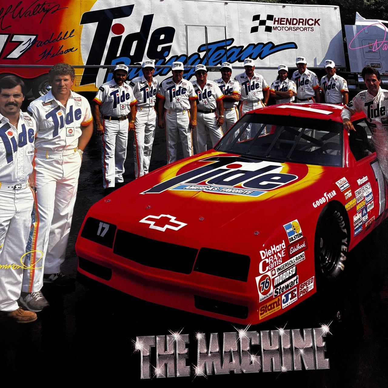 Vintage 80s NASCAR poster Tide Racing Team Darrell Waltrip motorsport print