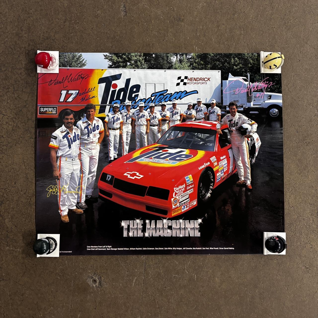Vintage 80s NASCAR poster Tide Racing Team Darrell Waltrip motorsport print