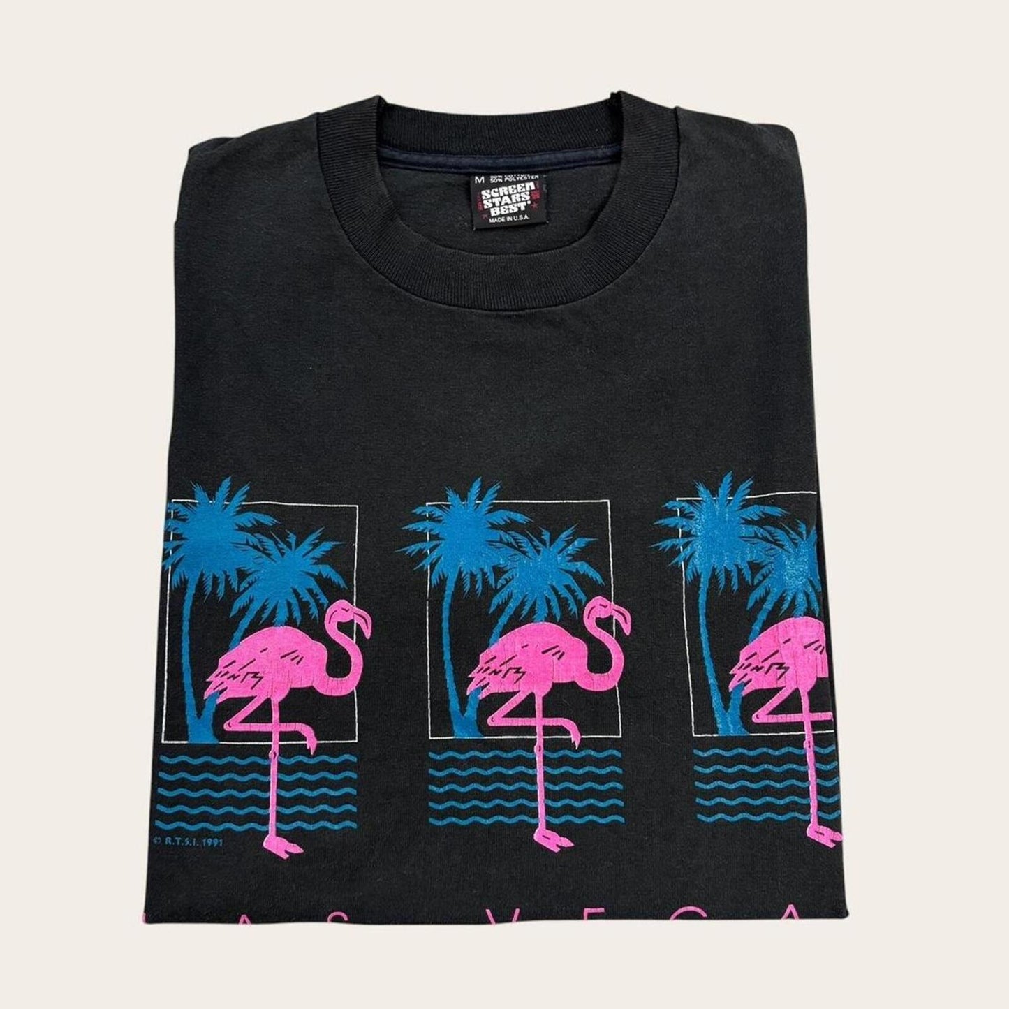 Vintage 90s USA Las Vegas palm trees flamingos souvenir t-shirt