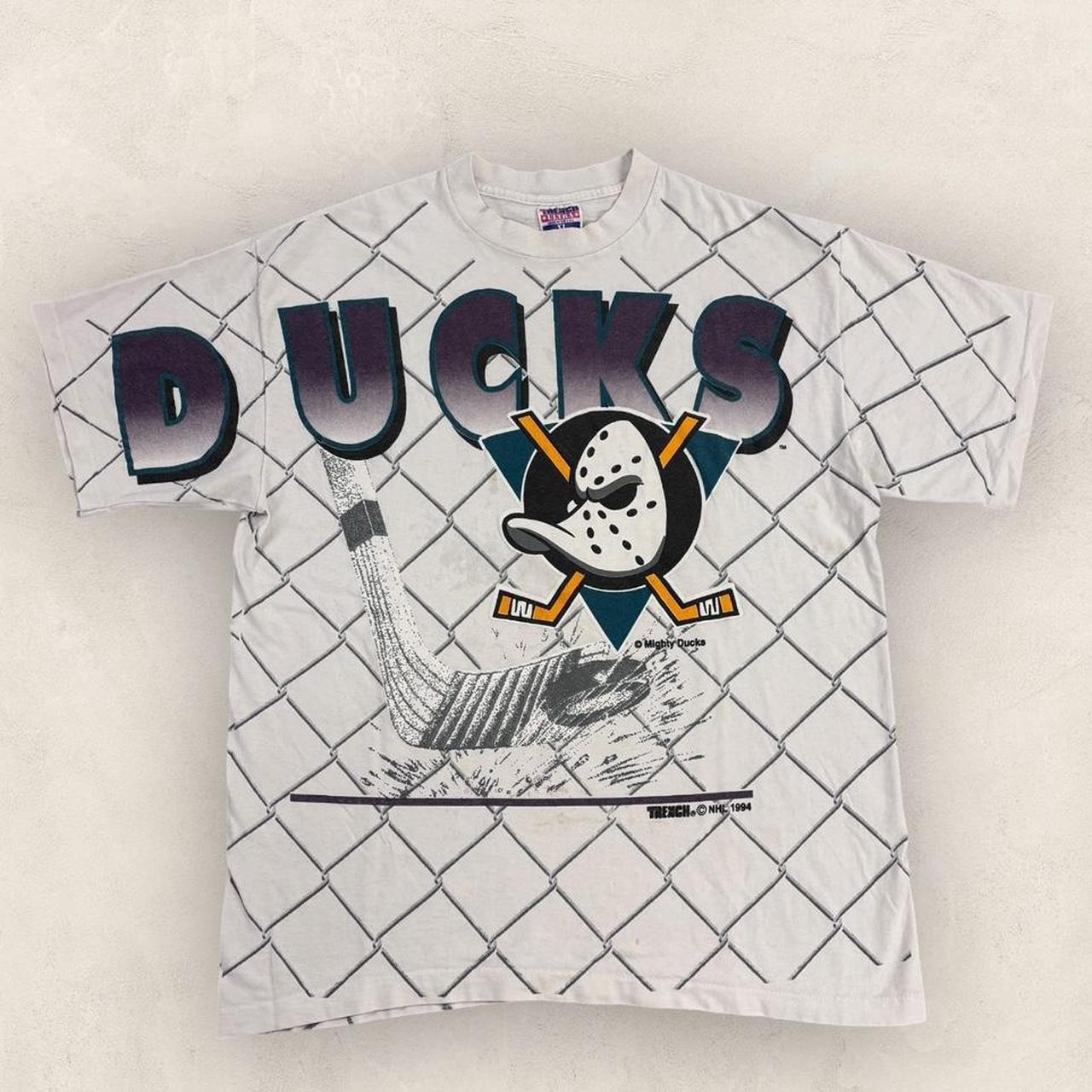 Vintage 90s USA Mighty Ducks Anaheim ducks NHL ice hockey AOP graphic t-shirt