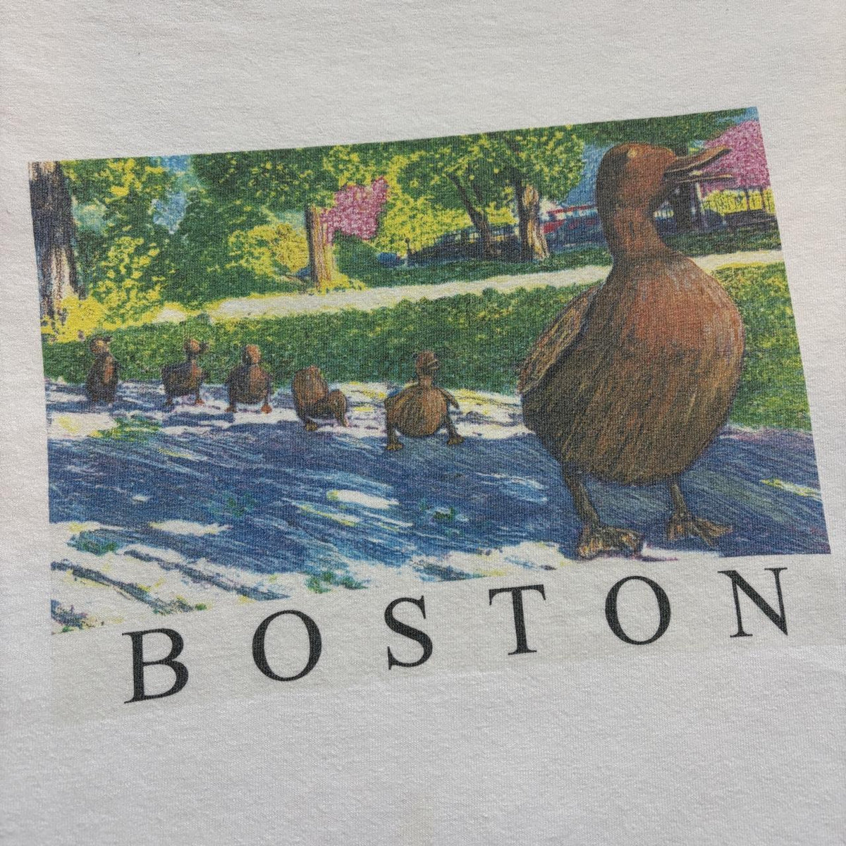 Vintage 90s USA Boston common public garden ducks souvenir t-shirt