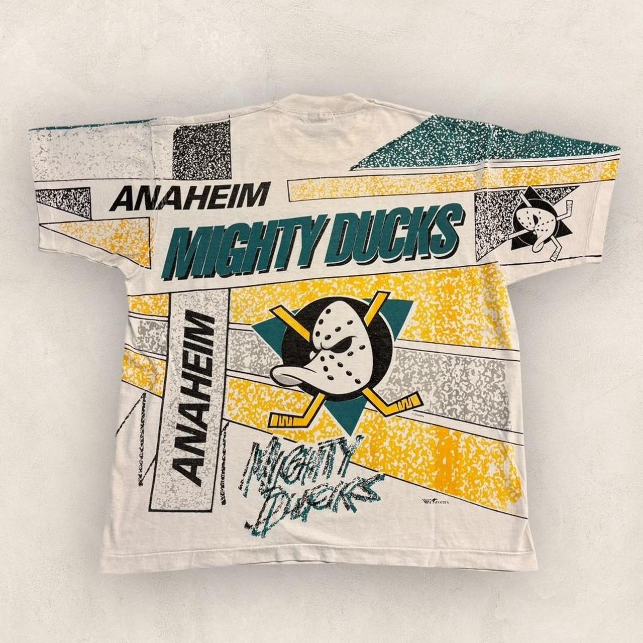 Vintage 90s USA Anaheim Mighty Ducks NHL ice hockey AOP graphic t-shirt