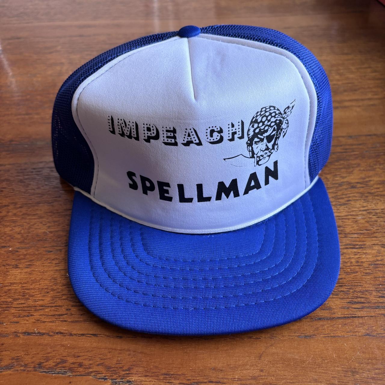 Vintage 90s USA impeach Spellman pirate graphic trucker cap