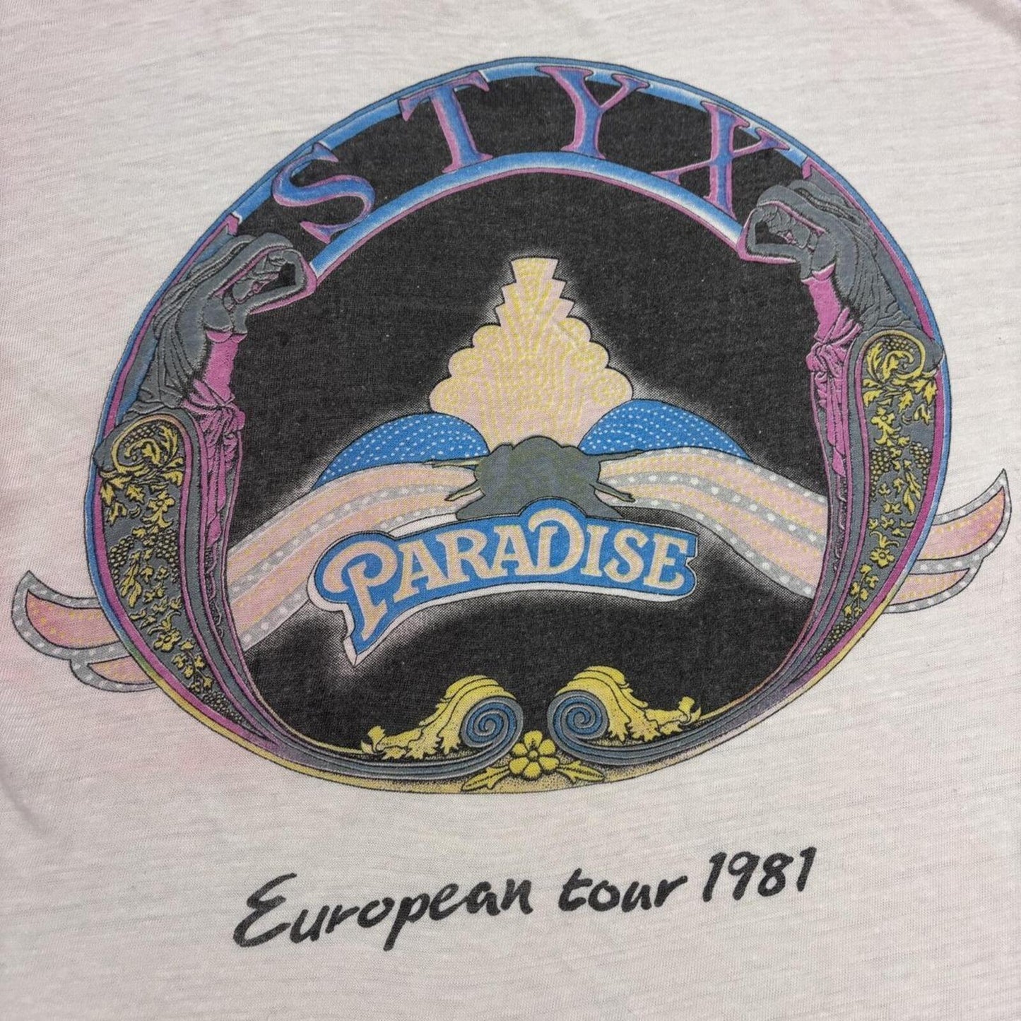 Vintage 80s Styx Paradise European Tour rock music ringer band t-shirt