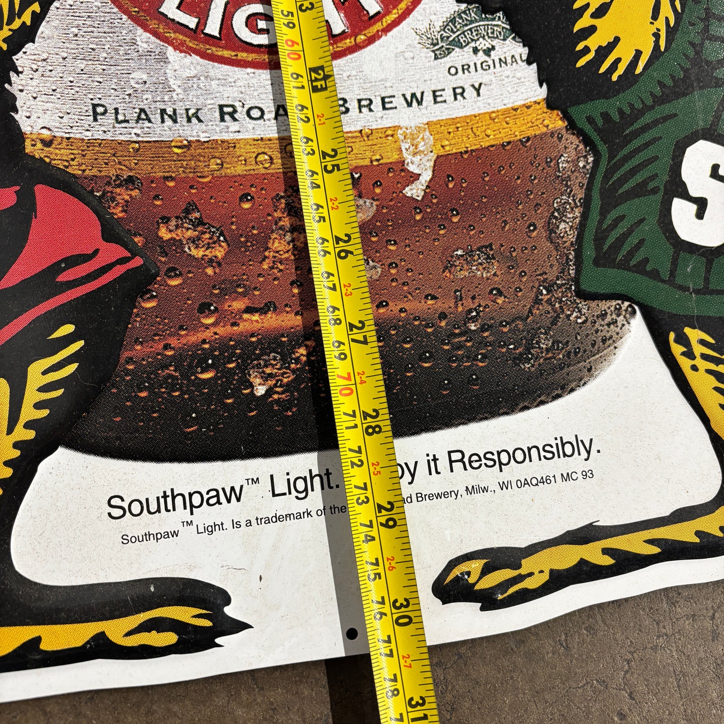 Vintage 90s USA Southpaw Light Metal Beer Sign