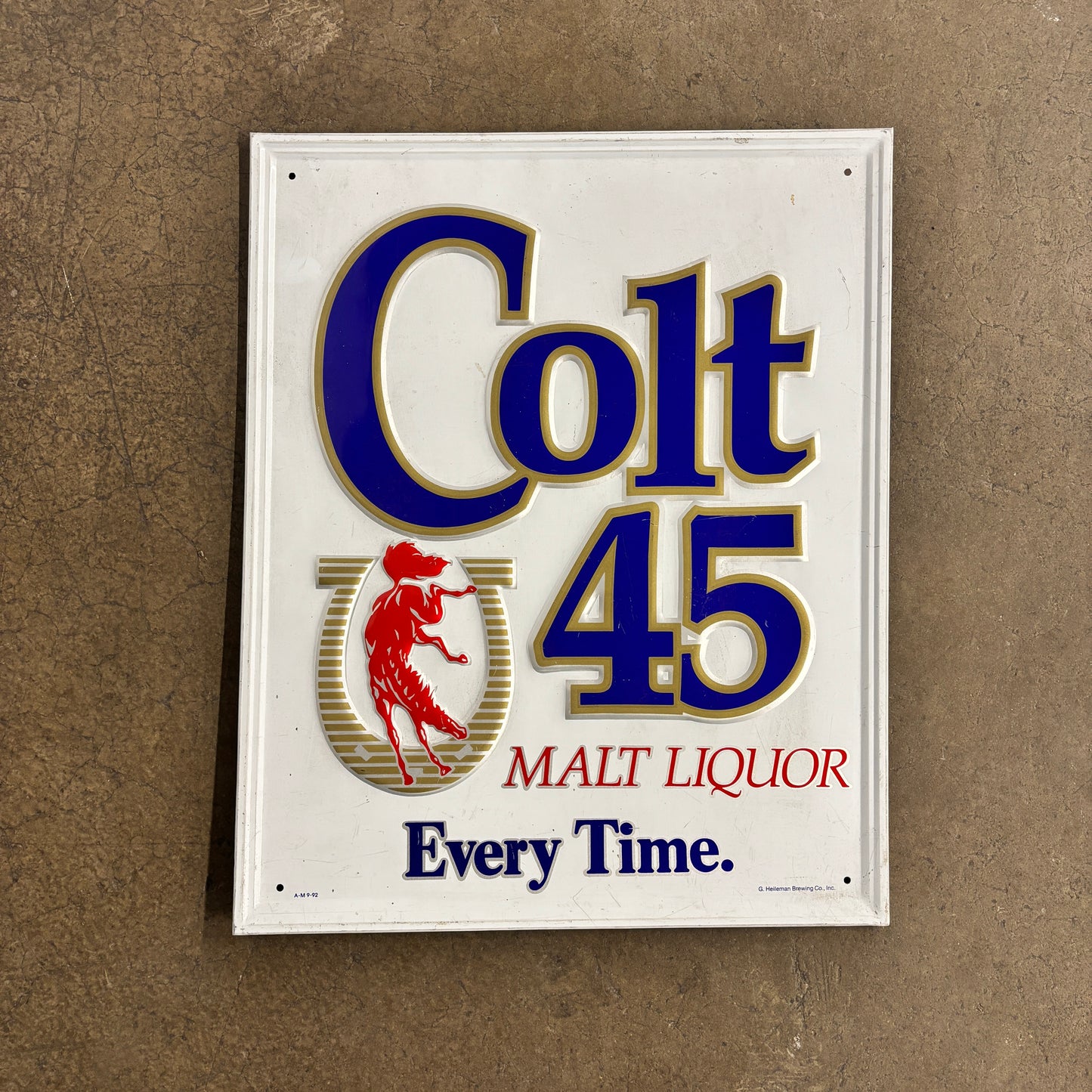 Vintage 90s USA Colt 45 Malt Liquor Metal Beer Sign