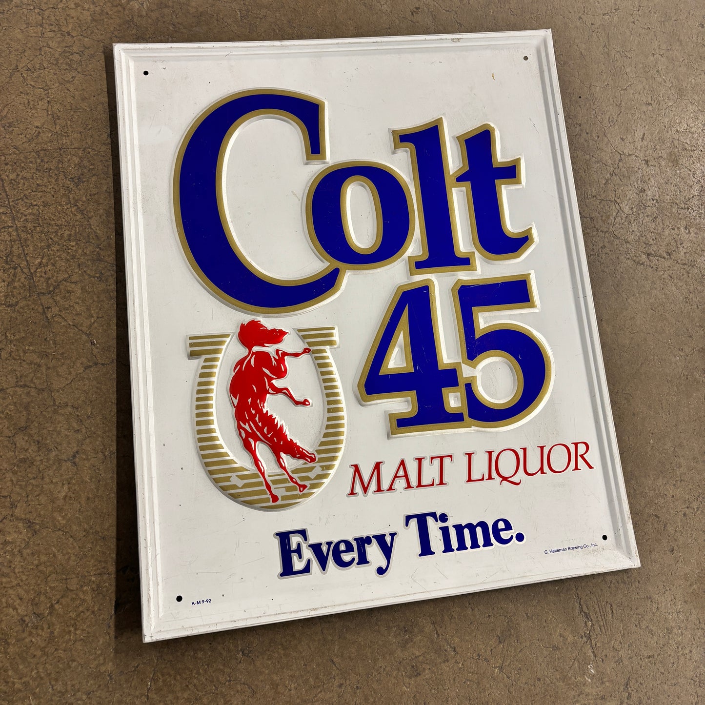 Vintage 90s USA Colt 45 Malt Liquor Metal Beer Sign