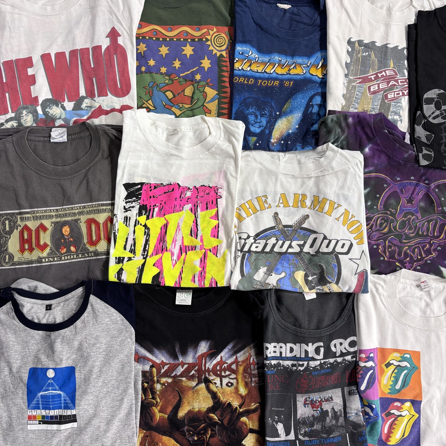 A selection of vintage band t shirts
