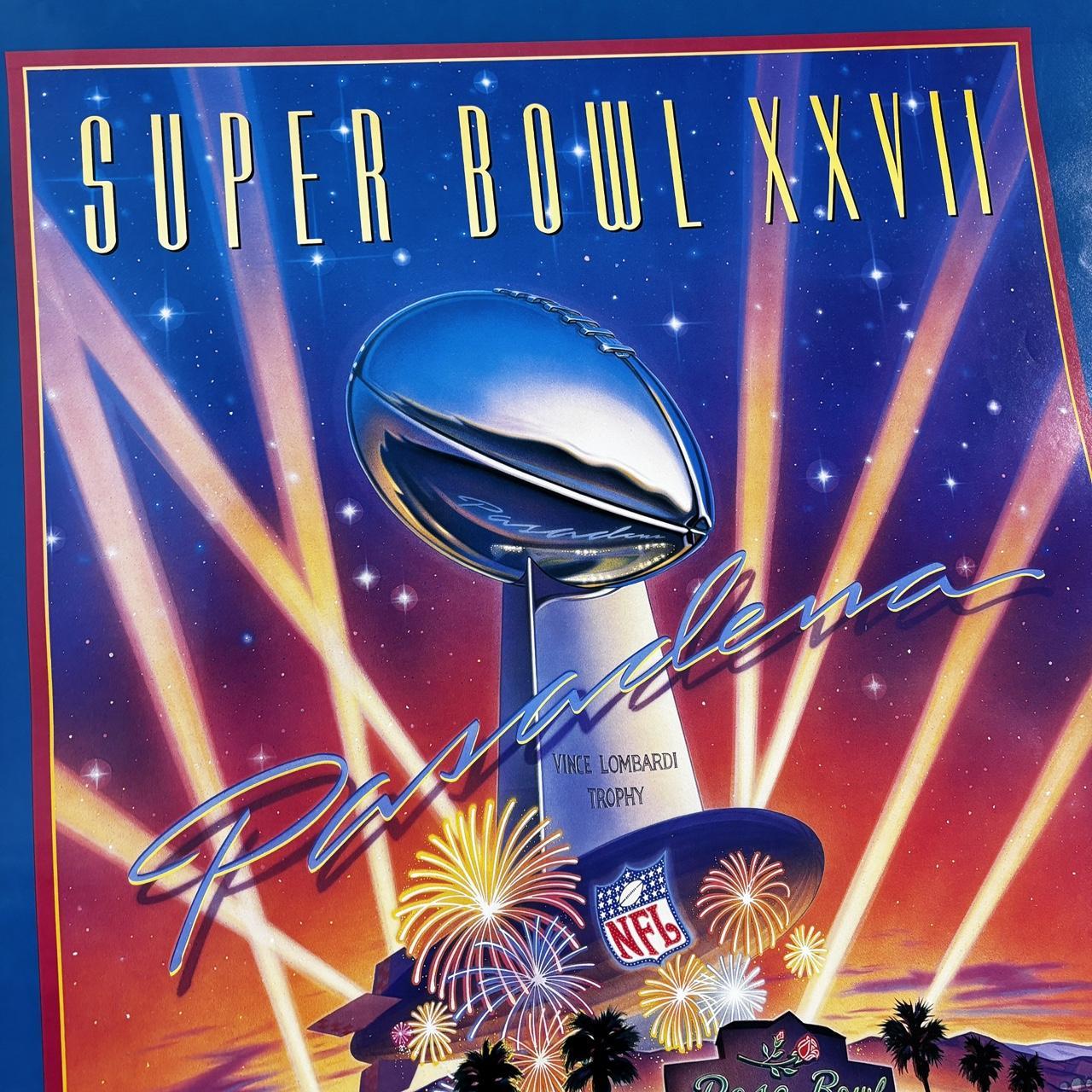 Vintage 90s Super Bowl 27 poster NFL American Football Pasadena Rose Bowl print