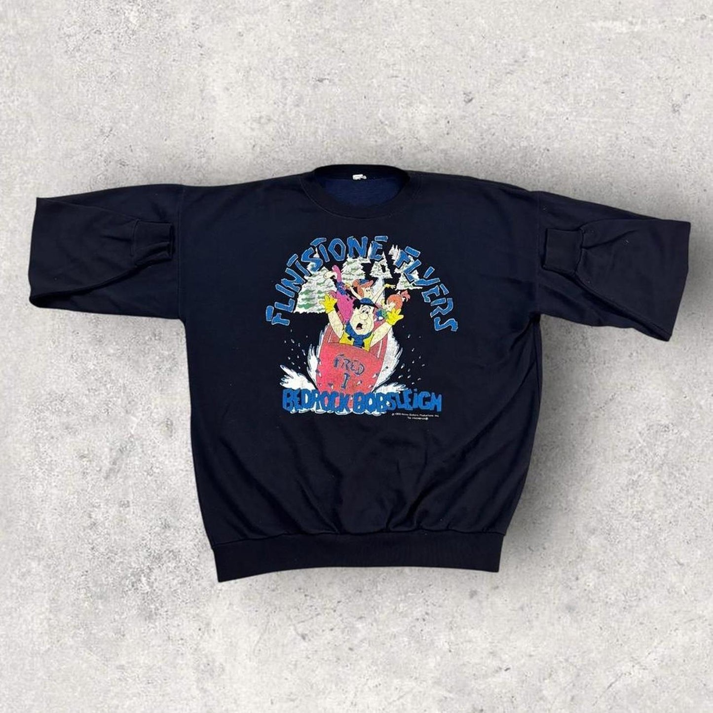 Vintage 80s USA The Flintstones flyers bedrock bobsleigh cartoon sweatshirt