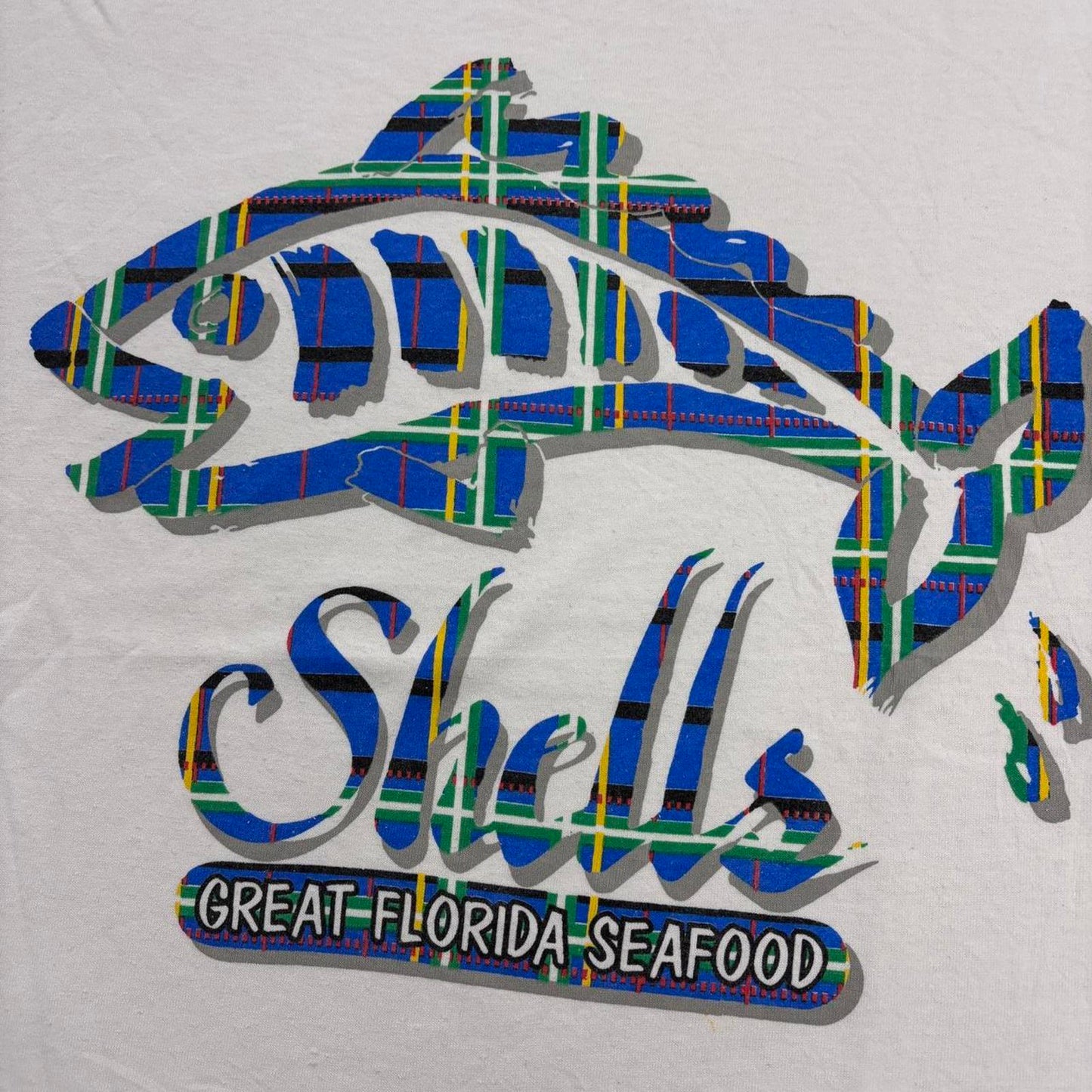 Vintage 90s USA Shells great Florida seafood fish souvenir t-shirt