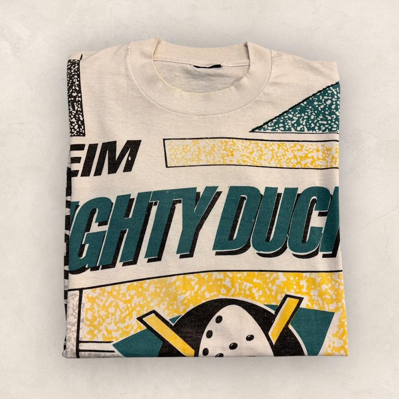 Vintage 90s USA Anaheim Mighty Ducks NHL ice hockey AOP graphic t-shirt