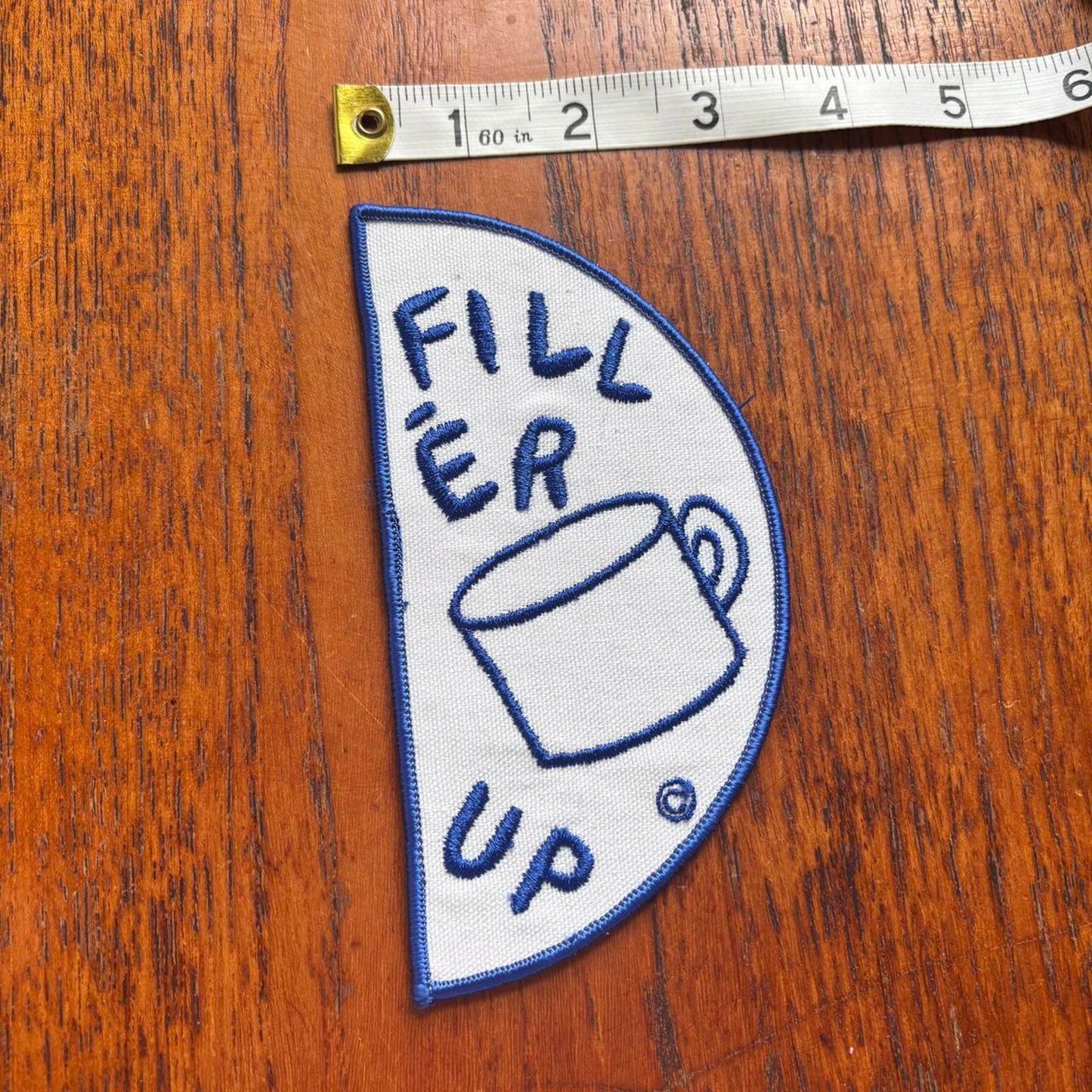 Vintage 90s USA Fill her up slogan coffee embroidered patch