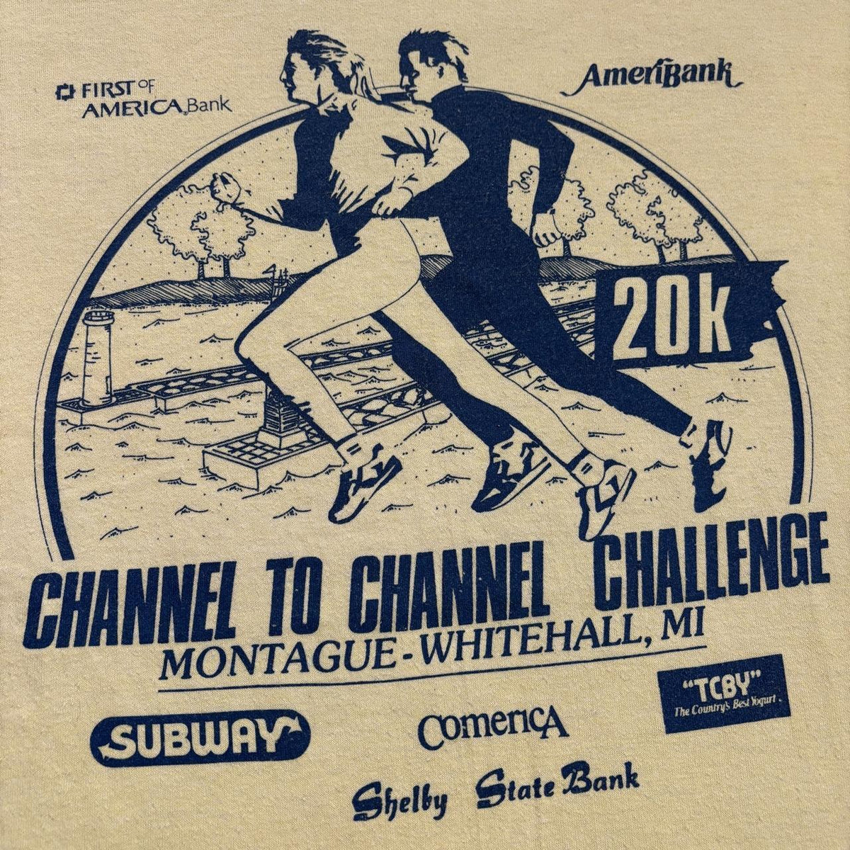 Vintage 90s channel to channel 20K challenge Michigan Road race running t-shirt