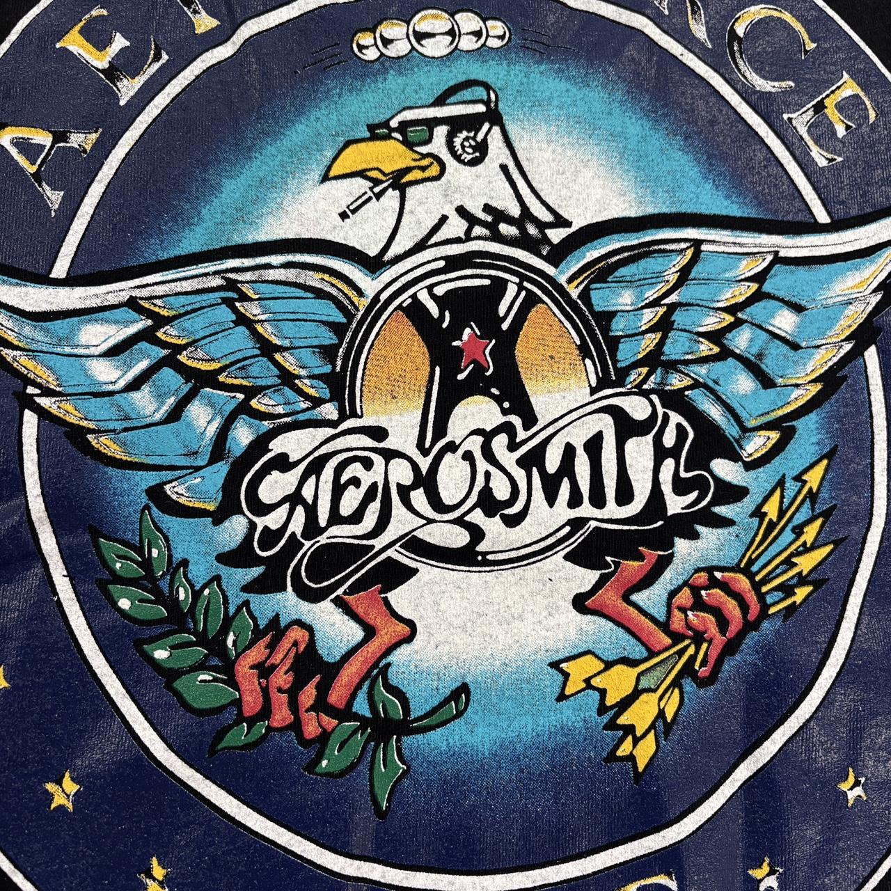 Vintage 80s USA Aerosmith Aero Force One Pump European tour rock band t-shirt