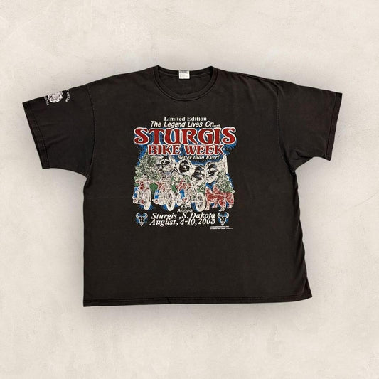Vintage Y2K Sturgis motorbike week South Dakota motorcycle graphic t-shirt