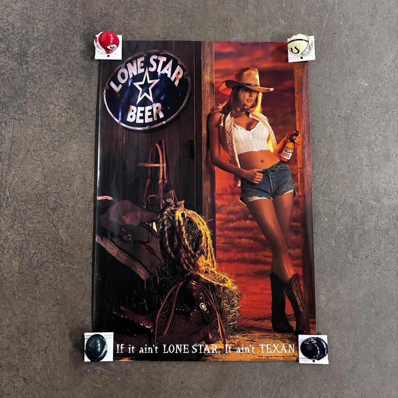 Vintage 90s USA Lone Star beer poster San Antonio Texas rodeo print
