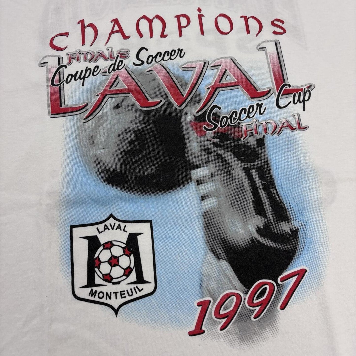 Vintage 90s Laval Monteuil Quebec soccer cup champions Canada Adidas t-shirt