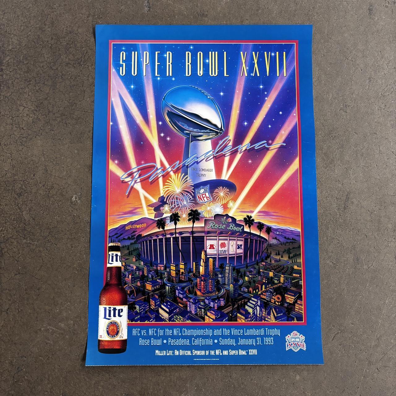 Vintage 90s Super Bowl 27 poster NFL American Football Pasadena Rose Bowl print