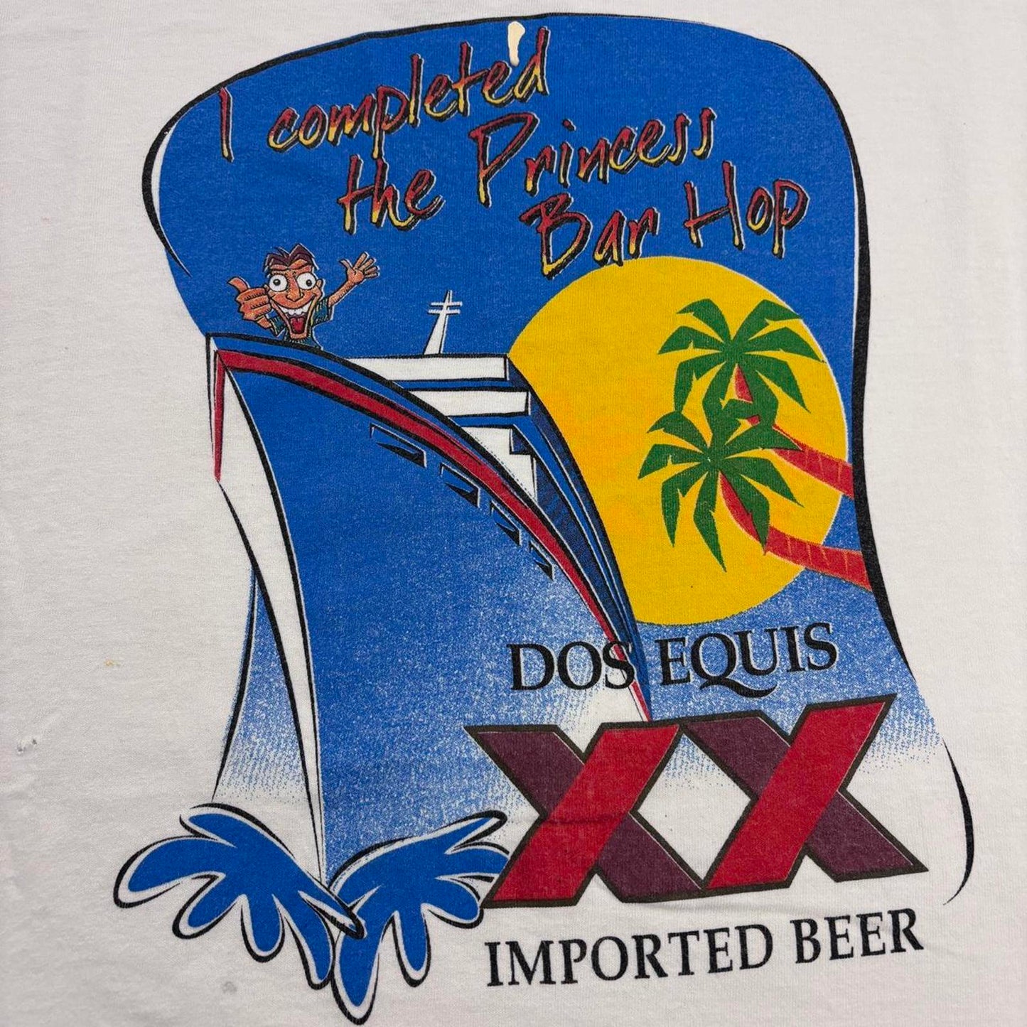Vintage 90s USA Dos Equis beer Princess cruises bar hop souvenir t-shirt