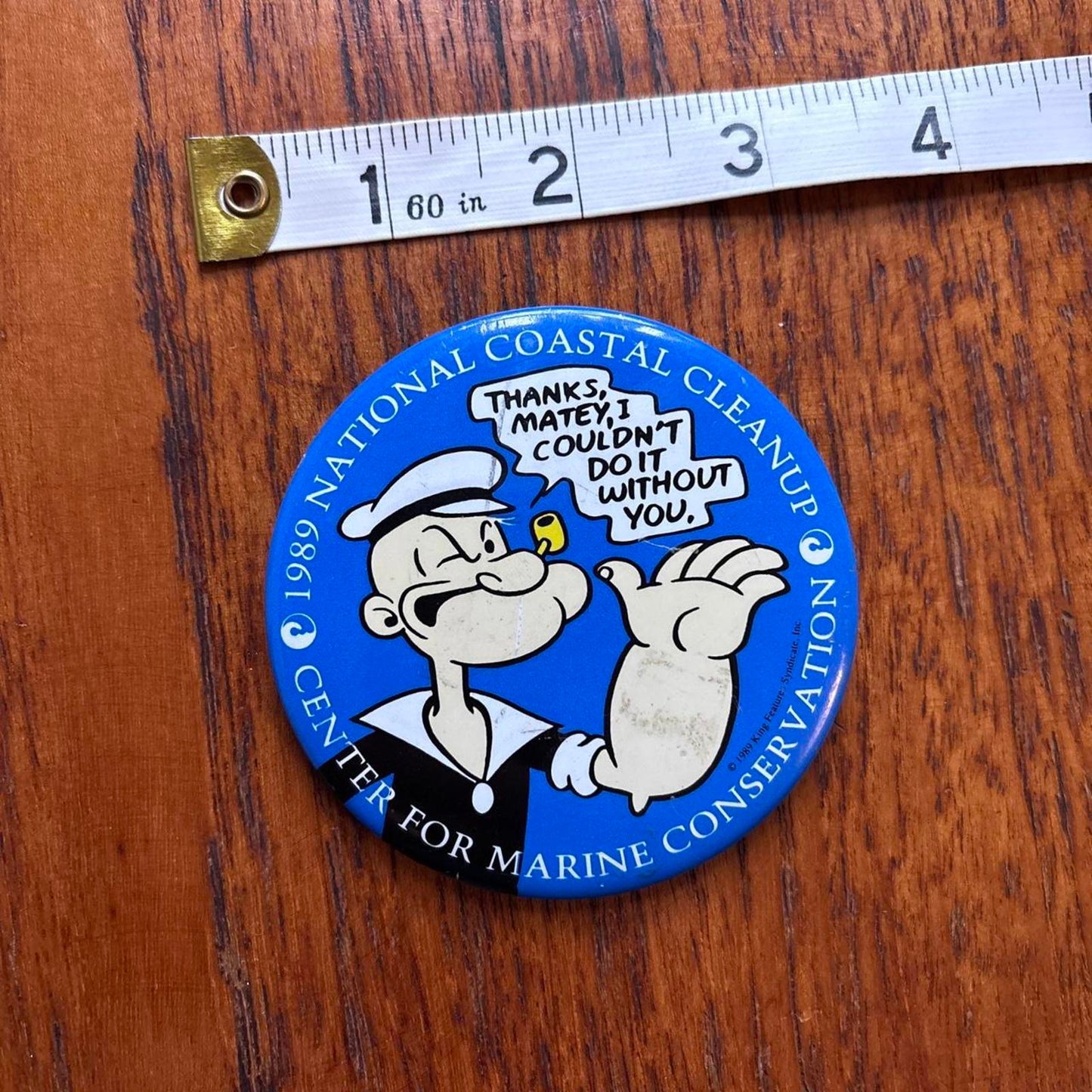 Vintage 80s USA Popeye national coastal cleanup marine conservation pin badge