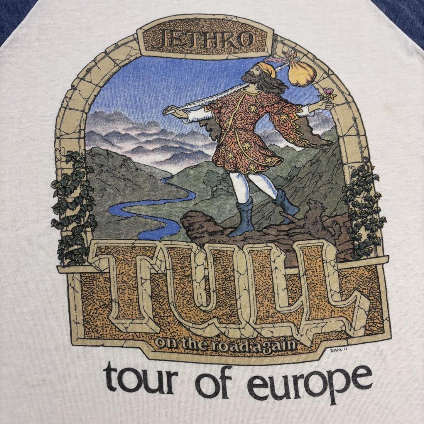 Vintage 70s Jethro Tull on the road again tour of Europe rock music band t-shirt