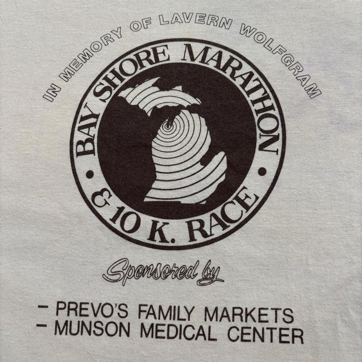 Vintage 80s USA Bay Shore Marathon Michigan road race running t-shirt