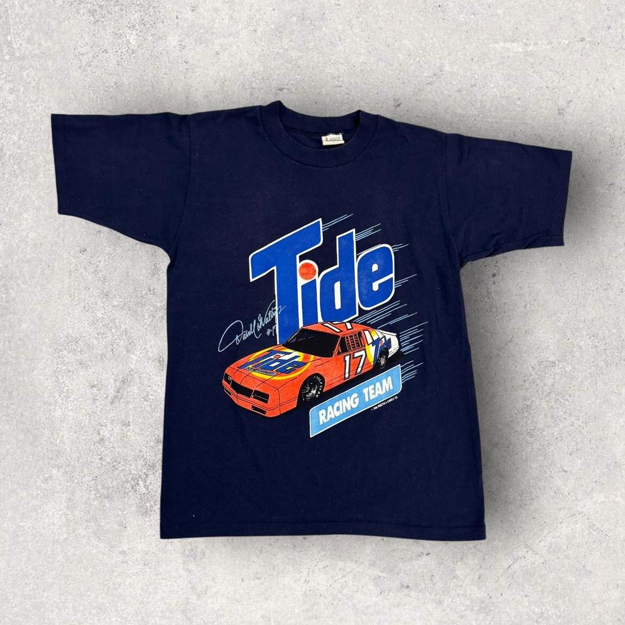 Vintage 80s USA NASCAR Tide Racing Team Darrell Waltrip stock cars motorsport graphic t-shirt
