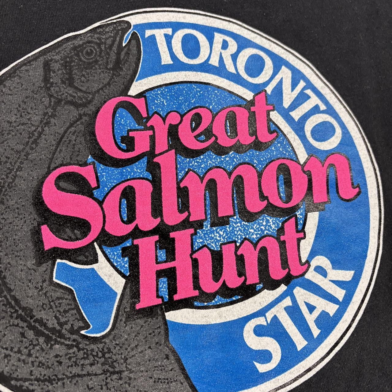 Vintage 90s Great salmon hunt Toronto Star Canada fishing graphic t-shirt