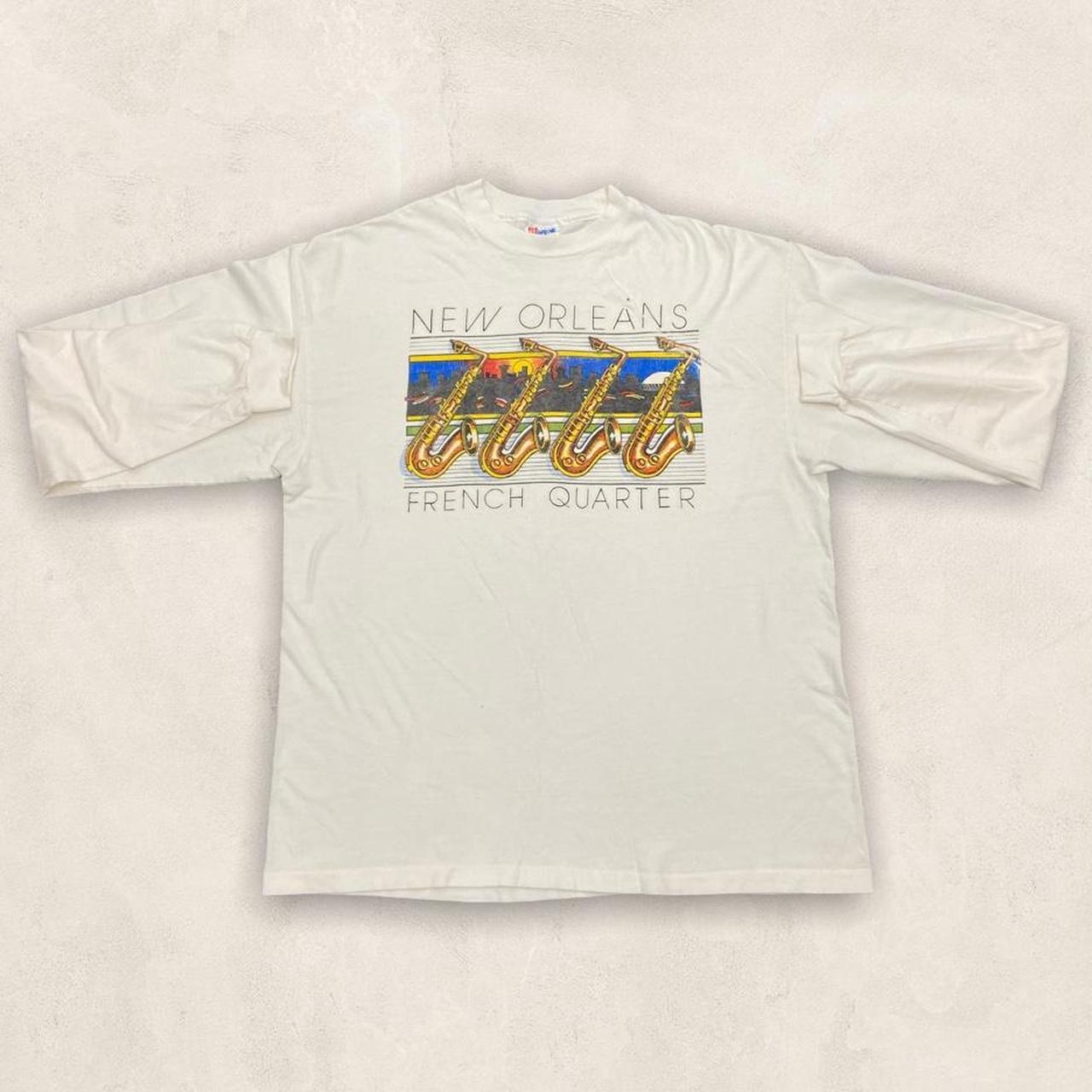 Vintage 90s USA New Orleans French Quarter saxophone jazz music graphic white long sleeve t-shirt