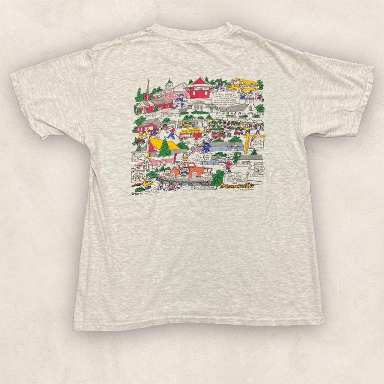 Vintage 90s USA Wayland Massachusetts tourist souvenir graphic grey t-shirt