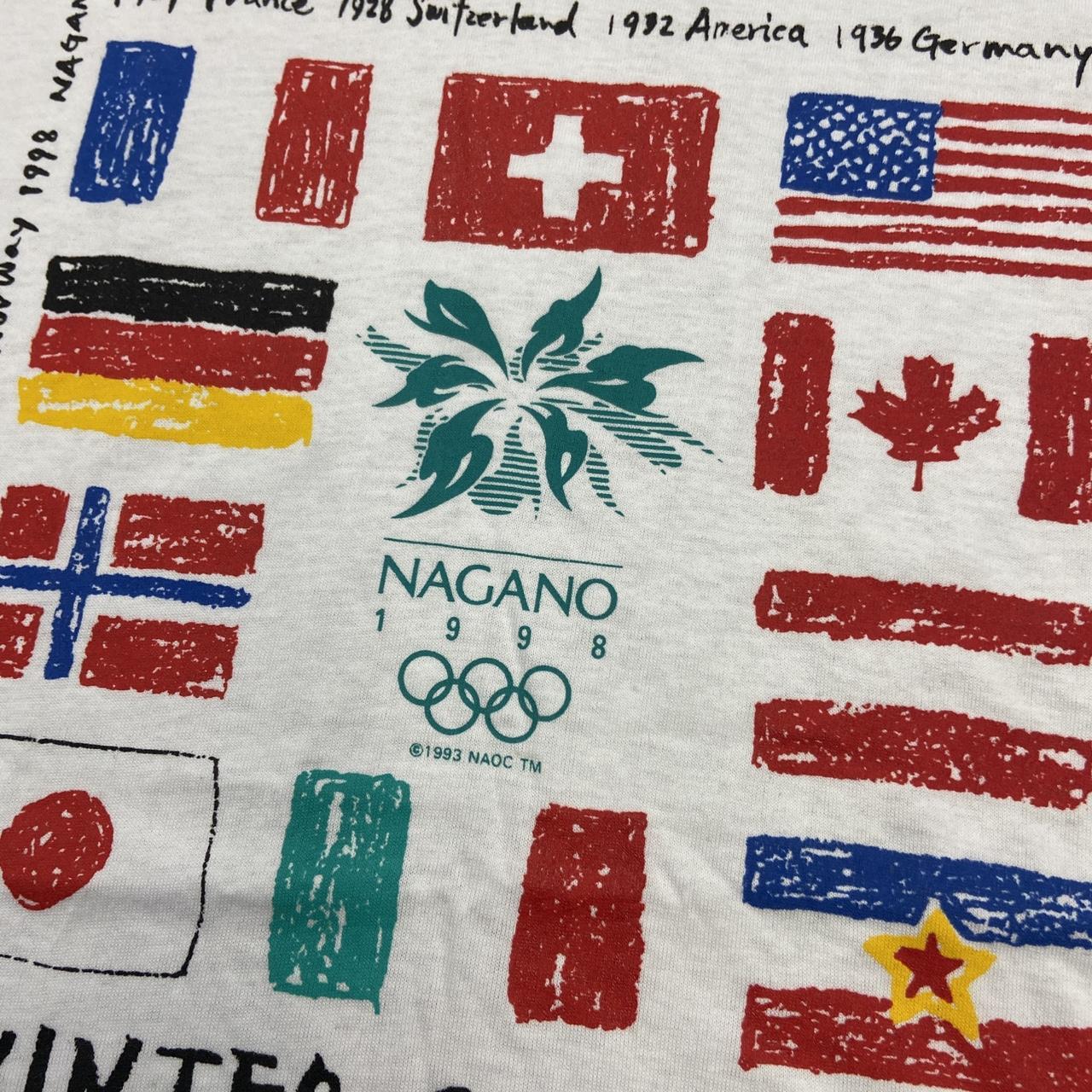 Vintage 90s Nagano Japan Winter Olympics dead-stock graphic white t-shirt