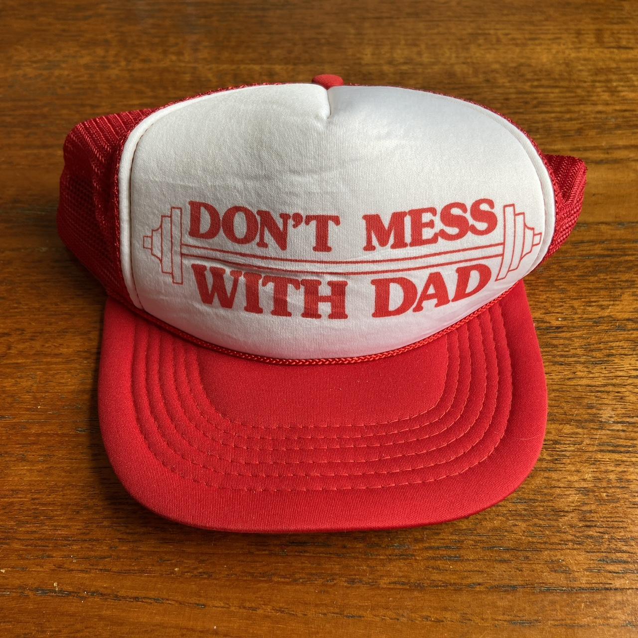 Vintage 90s USA Don’t mess with dad slogan promotional graphic trucker cap