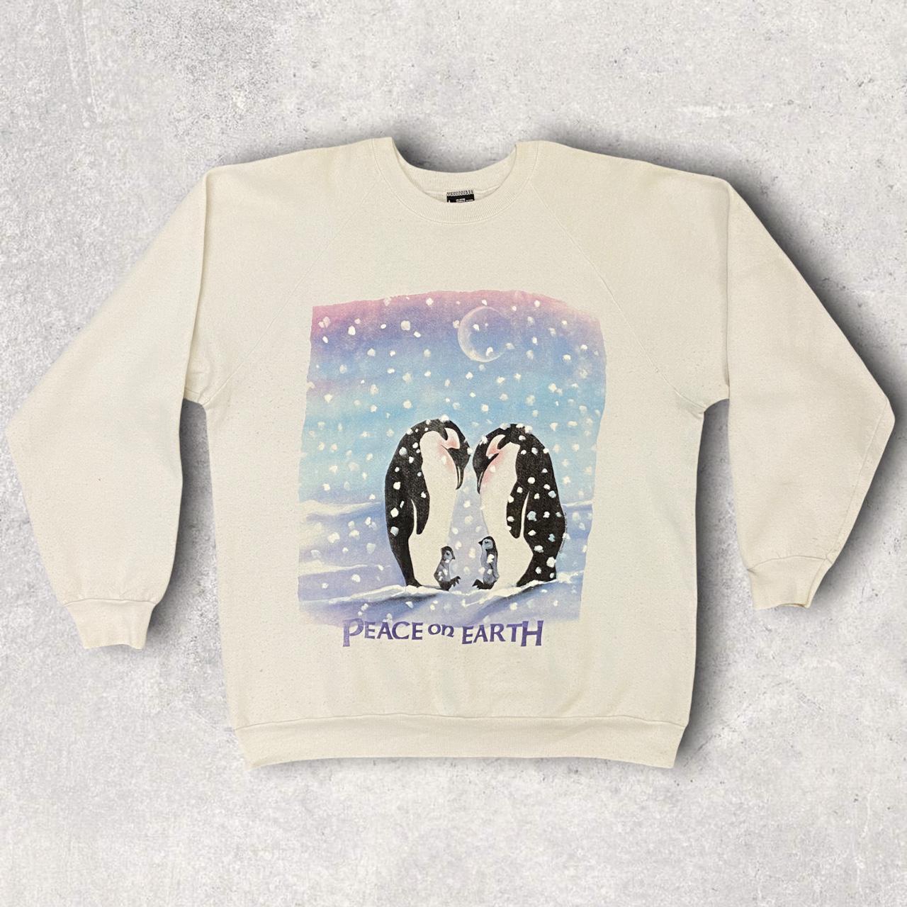 Vintage 90s USA Peace on Earth penguins nature graphic sweatshirt